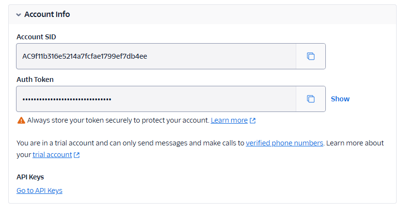 Twilio Console Screenshot